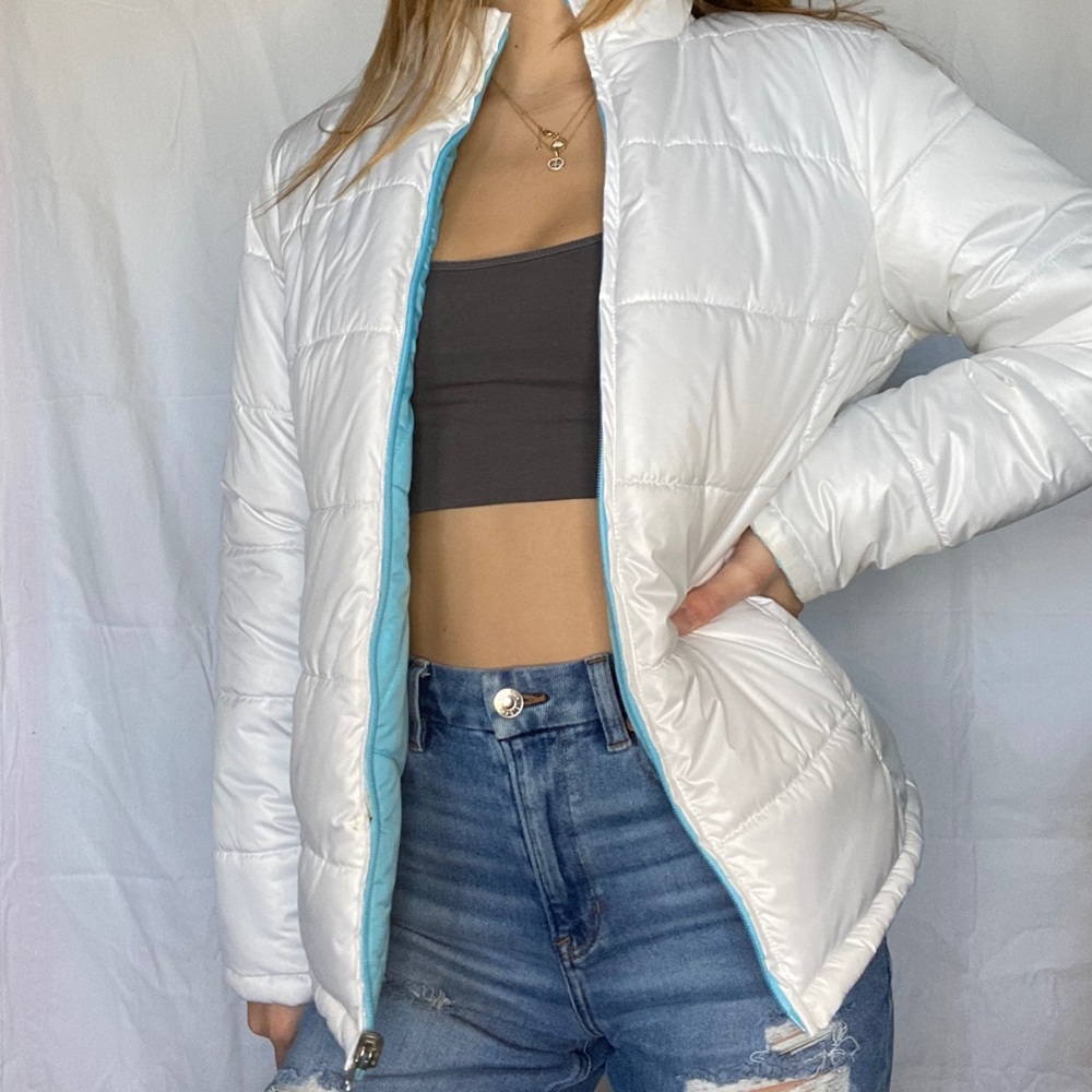 Faded Glory White & Blue Reversible Puffer Jacket